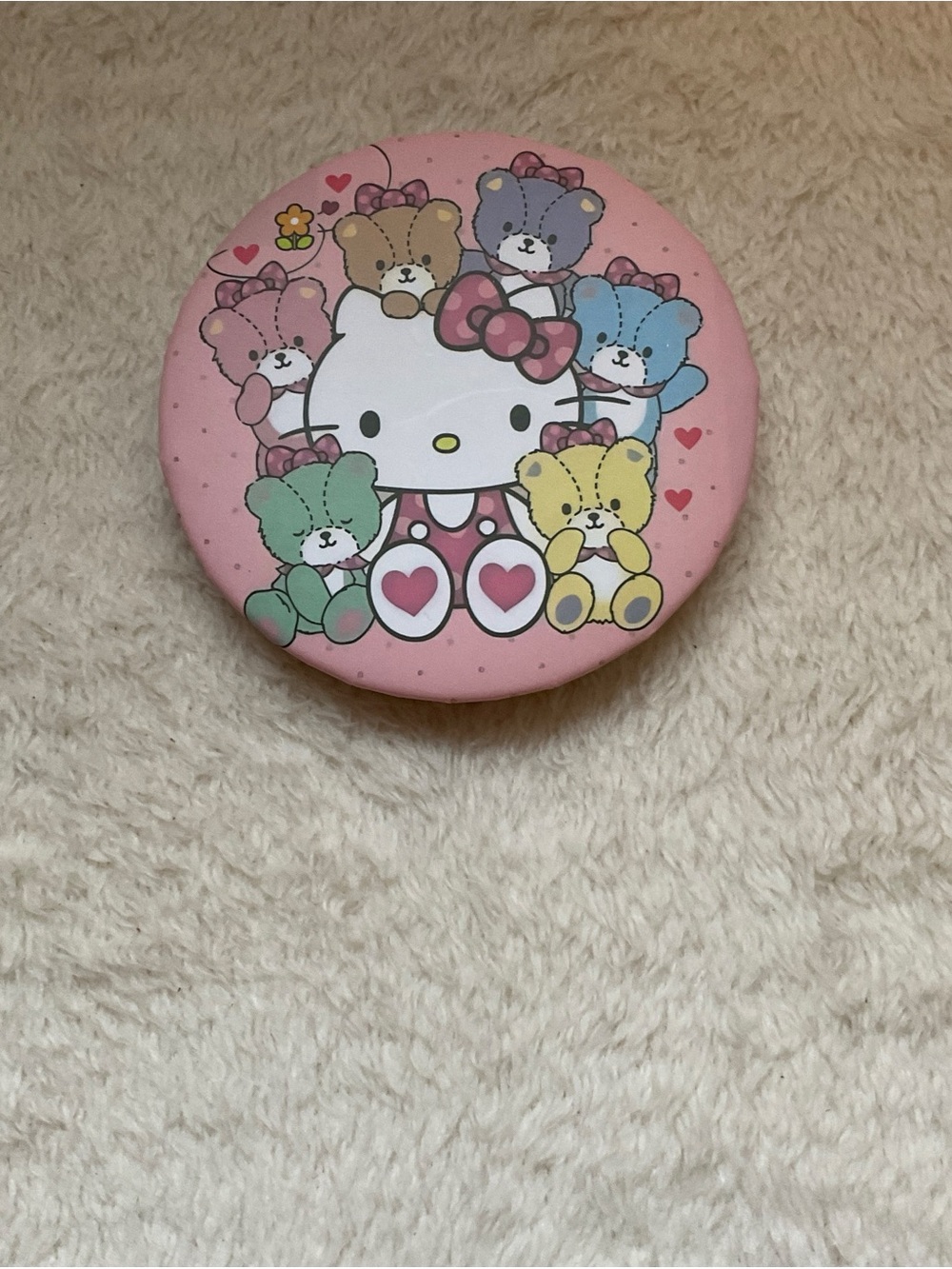 Hello Kitty Pink Round Cushion with Multicolor Teddy Design